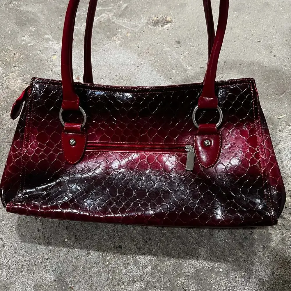Red Patent Croc-Embossed Shoulder Bag